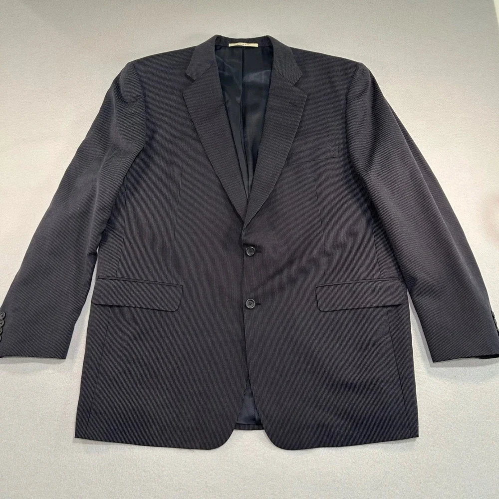 Burberry Blazer Men 46 Long Navy Blue Pinstripe Wool Kensington Sport Coat USA